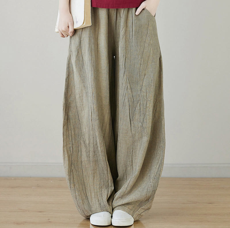 Pantalones de mujer de ramio desgastados, lisos, holgados y casuales con diseño tie-dye y bolsillos de Buddha Stones - image 23