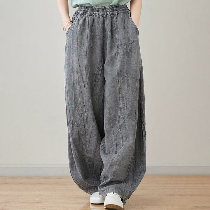 Pantalones de mujer de ramio desgastados, lisos, holgados y casuales con diseño tie-dye y bolsillos de Buddha Stones - Gris pizarra claro - US8-10, UK/AU12-14, EU40-42 (XL) - image 6