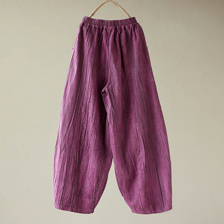 Pantalones de mujer de ramio desgastados, lisos, holgados y casuales con diseño tie-dye y bolsillos de Buddha Stones - image 3