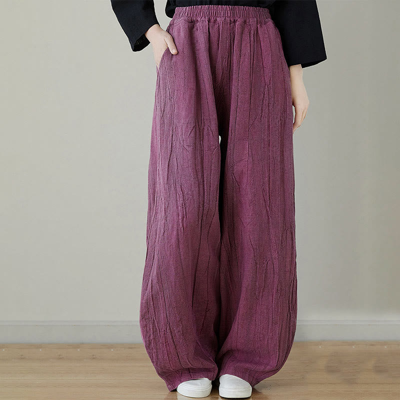 Pantalones de mujer de ramio desgastados, lisos, holgados y casuales con diseño tie-dye y bolsillos de Buddha Stones - Rojo violeta medio - US8-10, UK/AU12-14, EU40-42 (XL) - image 0