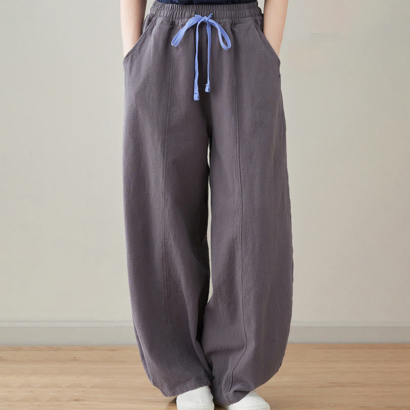 Pantalones de lino y algodón para mujer, informales, lisos y holgados, con bolsillos y estampado de Buddha Stones - Gris pizarra - US6, UK/AU10, EU38 (L) - image 10