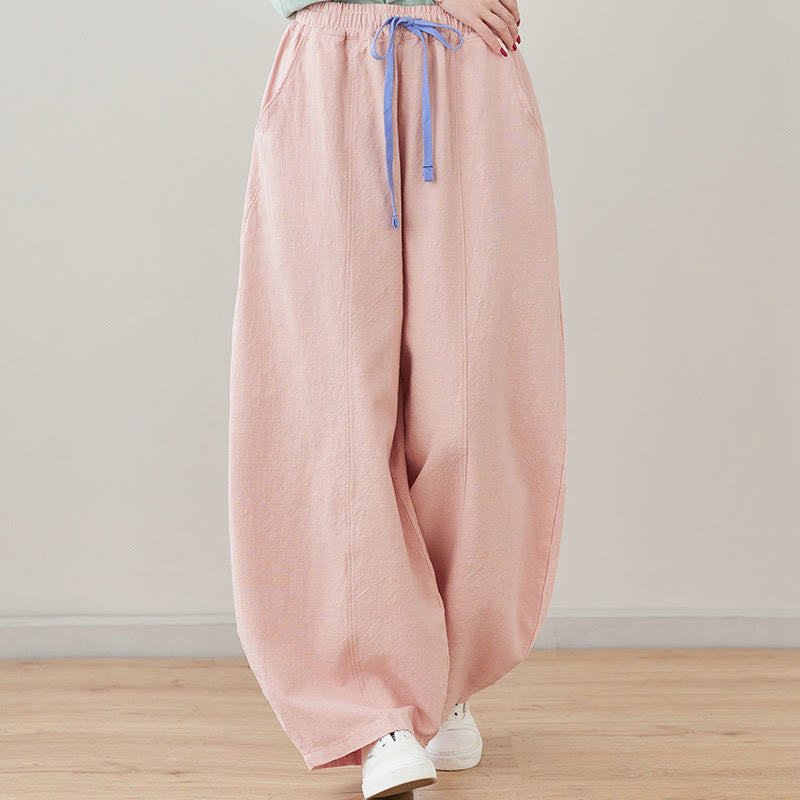 Pantalones de lino y algodón para mujer, informales, lisos y holgados, con bolsillos y estampado de Buddha Stones - Rosa - US6, UK/AU10, EU38 (L) - image 3