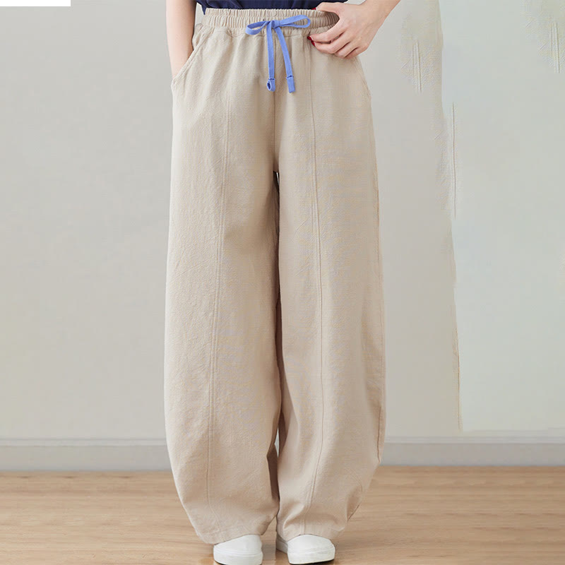 Pantalones de lino y algodón para mujer, informales, lisos y holgados, con bolsillos y estampado de Buddha Stones - seda de maíz - US6, UK/AU10, EU38 (L) - image 14