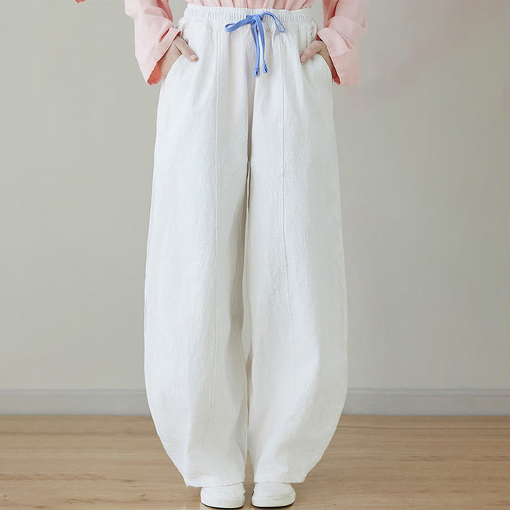 Pantalones de lino y algodón para mujer, informales, lisos y holgados, con bolsillos y estampado de Buddha Stones - Blanco - US6, UK/AU10, EU38 (L) - image 20