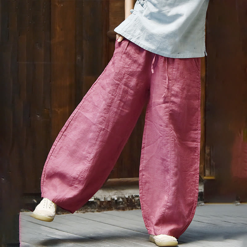 Pantalones de lino y algodón para mujer, informales, lisos y holgados, con bolsillos y estampado de Buddha Stones - Violeta pálido rojo - US6, UK/AU10, EU38 (L) - image 23