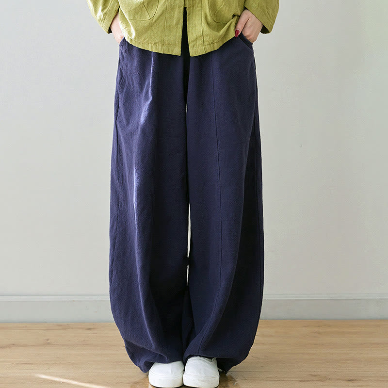 Pantalones de lino y algodón para mujer, informales, lisos y holgados, con bolsillos y estampado de Buddha Stones - Azul pizarra oscuro - US6, UK/AU10, EU38 (L) - image 18