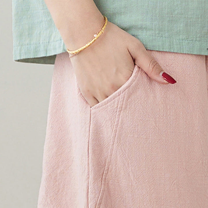 Pantalones de lino y algodón para mujer, informales, lisos y holgados, con bolsillos y estampado de Buddha Stones - image 9