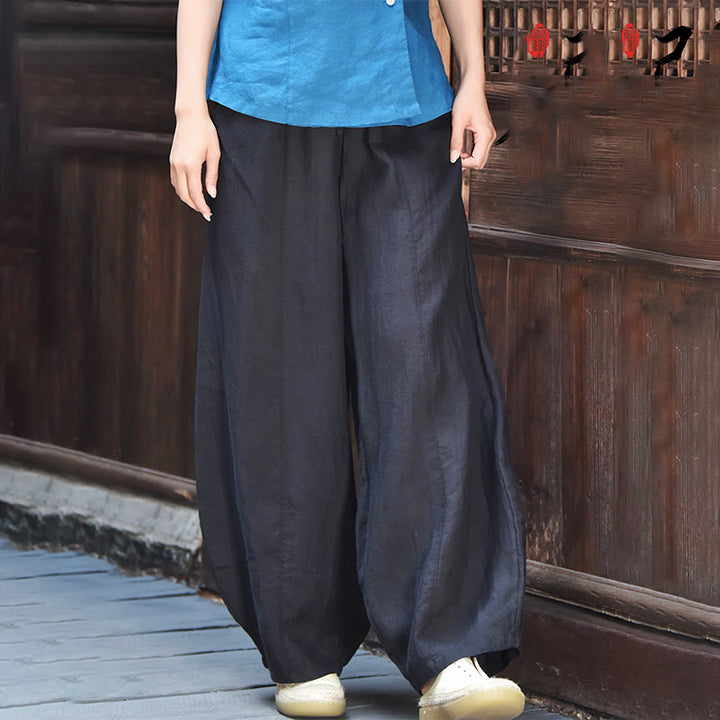 Pantalones de lino y algodón para mujer, informales, lisos y holgados, con bolsillos y estampado de Buddha Stones - Gris oscuro - US6, UK/AU10, EU38 (L) - image 22