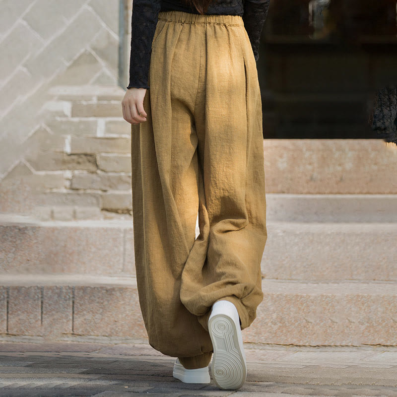 Pantalones casuales de algodón ramio con bolsillos y cintura holgada con lazo para mujer de Buddha Stones - image 12