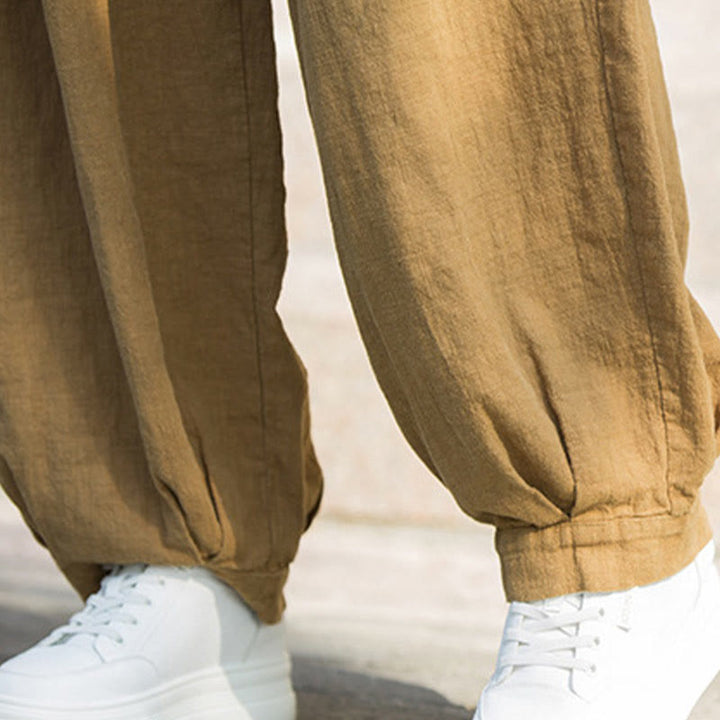 Pantalones casuales de algodón ramio con bolsillos y cintura holgada con lazo para mujer de Buddha Stones - image 19