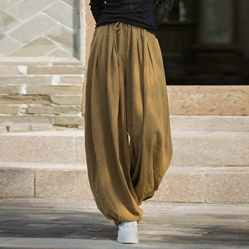 Pantalones casuales de algodón ramio con bolsillos y cintura holgada con lazo para mujer de Buddha Stones - vara de oro - US4-6, UK/AU8-10, EU36-38 (F) - image 9