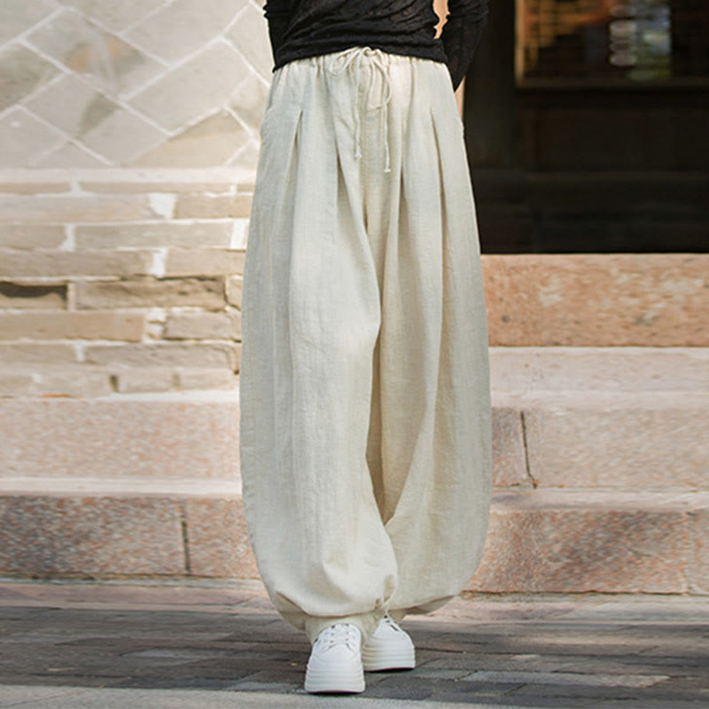 Pantalones casuales de algodón ramio con bolsillos y cintura holgada con lazo para mujer de Buddha Stones - Blanco floral - US4-6, UK/AU8-10, EU36-38 (F) - image 20