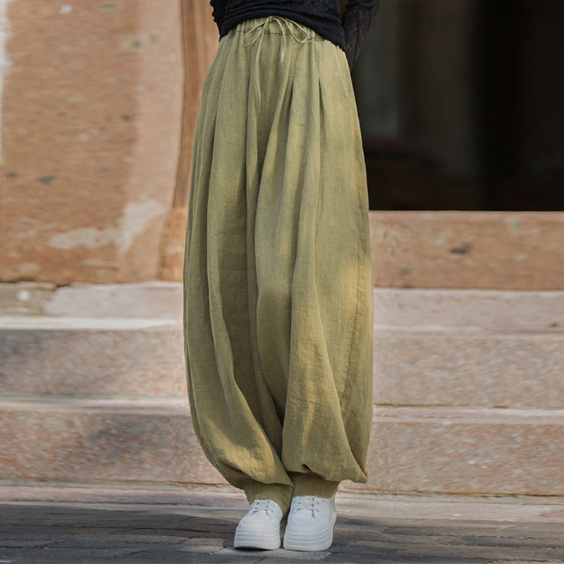 Pantalones casuales de algodón ramio con bolsillos y cintura holgada con lazo para mujer de Buddha Stones - Caqui oscuro - US4-6, UK/AU8-10, EU36-38 (F) - image 29