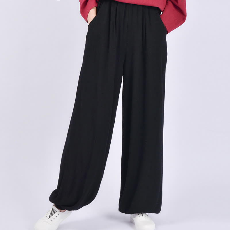Pantalones de lino holgados informales con bolsillos y diseño de Buddha Stones para mujer - Negro - US6, UK/AU10, EU38 (L) - image 12