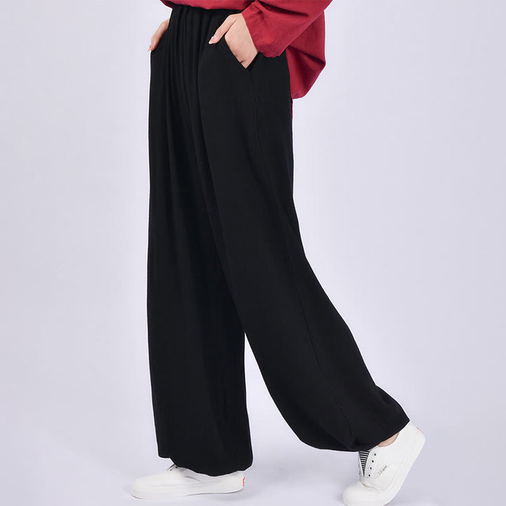 Pantalones de lino holgados informales con bolsillos y diseño de Buddha Stones para mujer - image 13