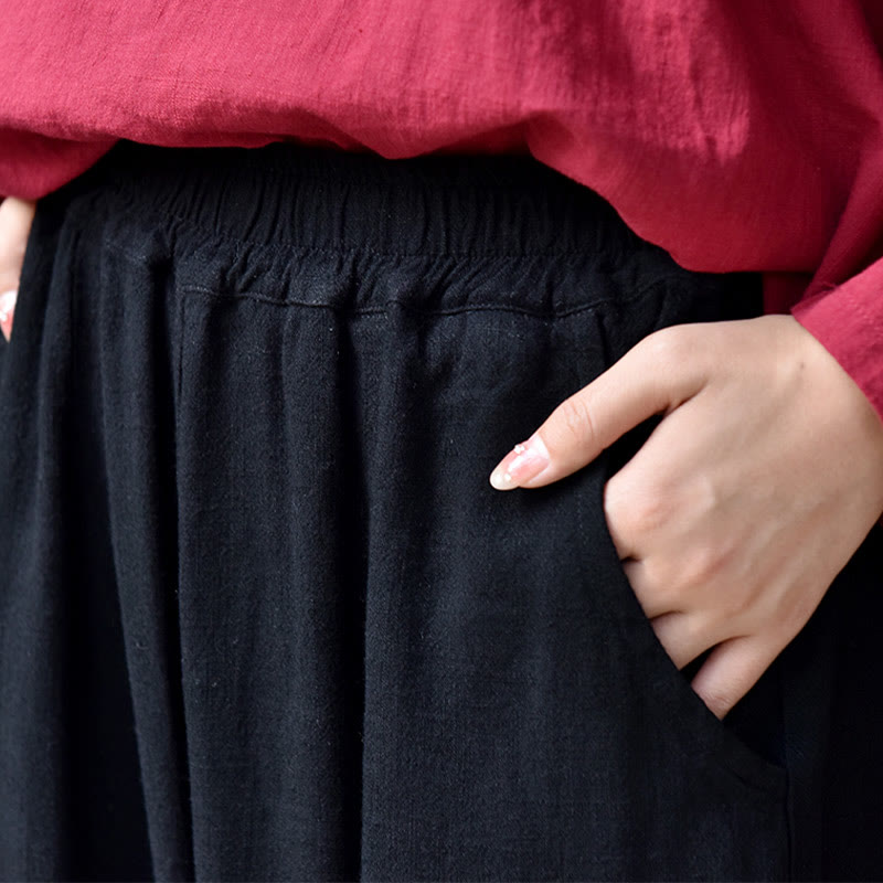 Pantalones de lino holgados informales con bolsillos y diseño de Buddha Stones para mujer - image 15