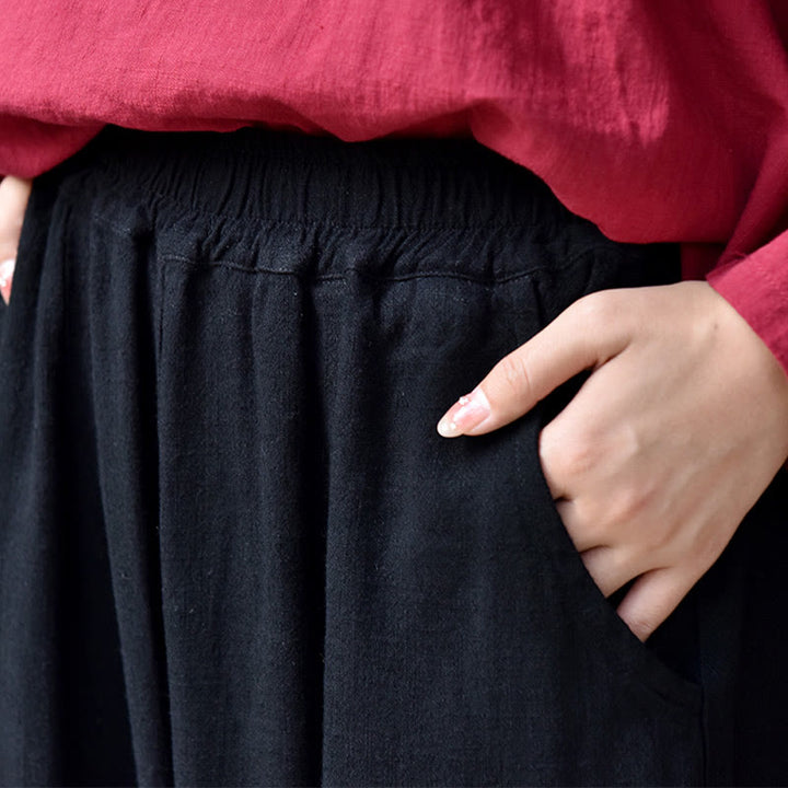 Pantalones de lino holgados informales con bolsillos y diseño de Buddha Stones para mujer - image 15