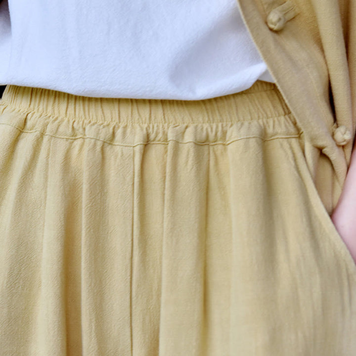 Pantalones de lino holgados informales con bolsillos y diseño de Buddha Stones para mujer - image 24