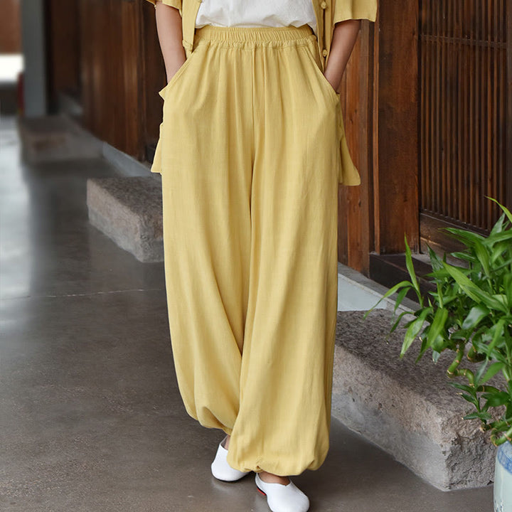 Pantalones de lino holgados informales con bolsillos y diseño de Buddha Stones para mujer - Caqui - US6, UK/AU10, EU38 (L) - image 19