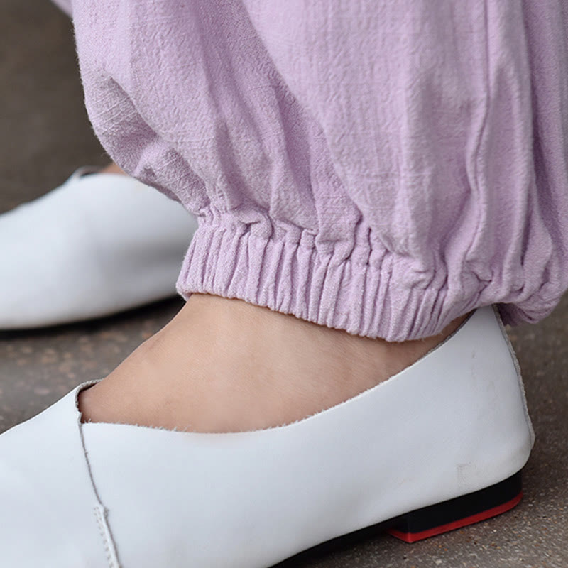 Pantalones de lino holgados informales con bolsillos y diseño de Buddha Stones para mujer - image 28