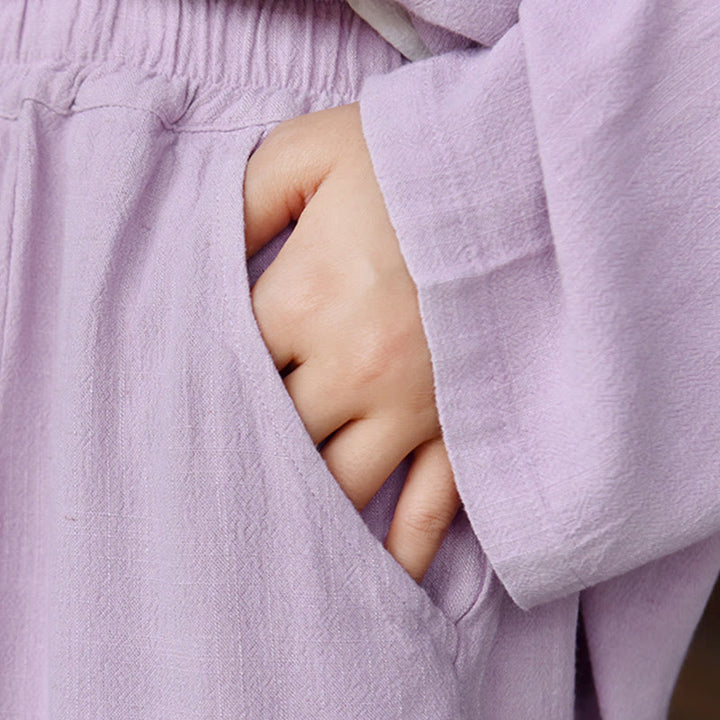 Pantalones de lino holgados informales con bolsillos y diseño de Buddha Stones para mujer - image 27