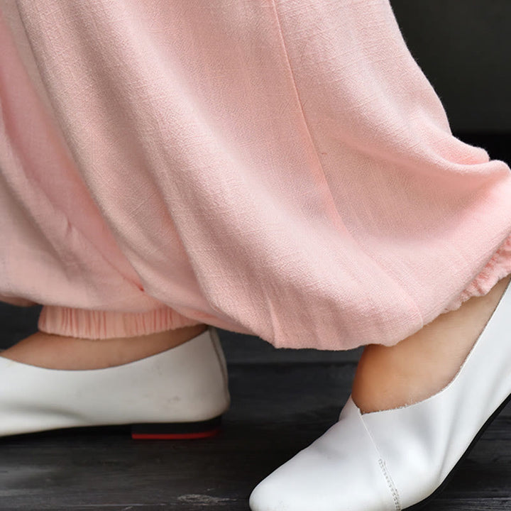 Pantalones de lino holgados informales con bolsillos y diseño de Buddha Stones para mujer - image 31