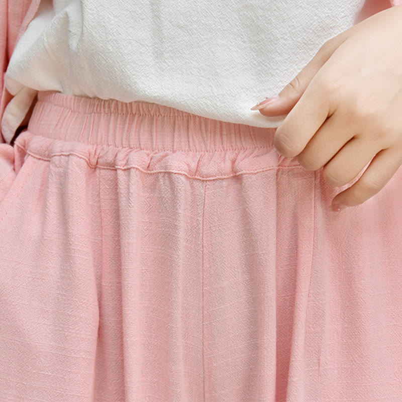 Pantalones de lino holgados informales con bolsillos y diseño de Buddha Stones para mujer - image 32