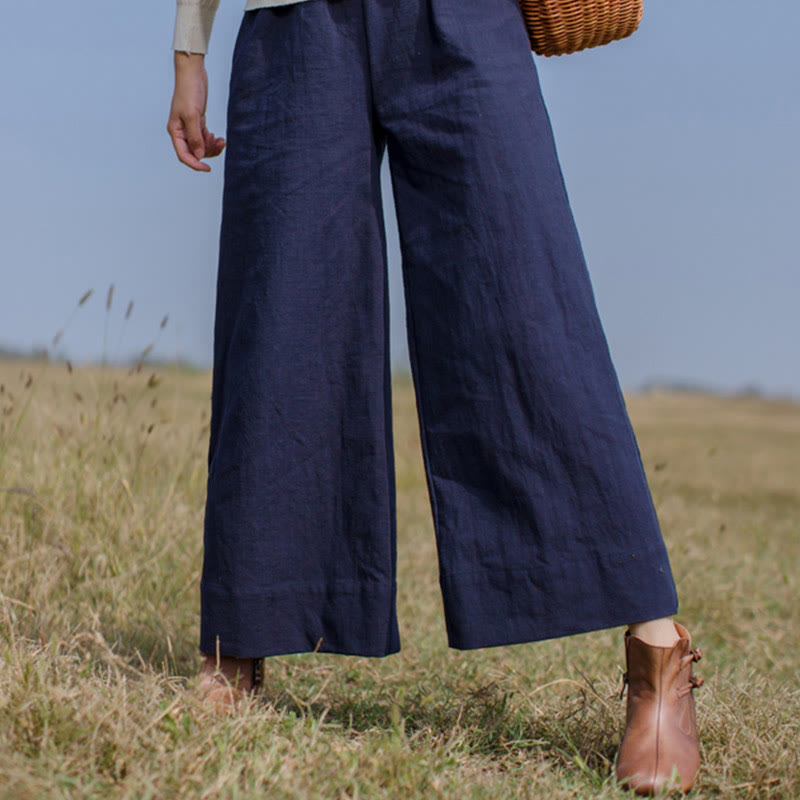 Pantalones anchos de pierna de ramio para mujer, informales, lisos y holgados, con bolsillos, de Buddha Stones - image 3