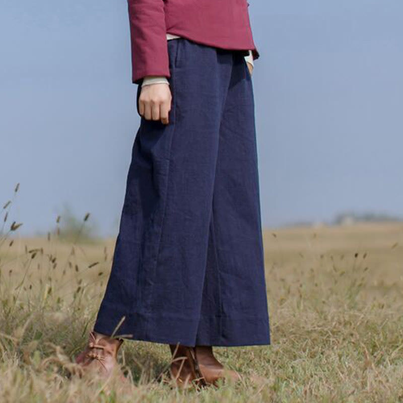 Pantalones anchos de pierna de ramio para mujer, informales, lisos y holgados, con bolsillos, de Buddha Stones - image 1
