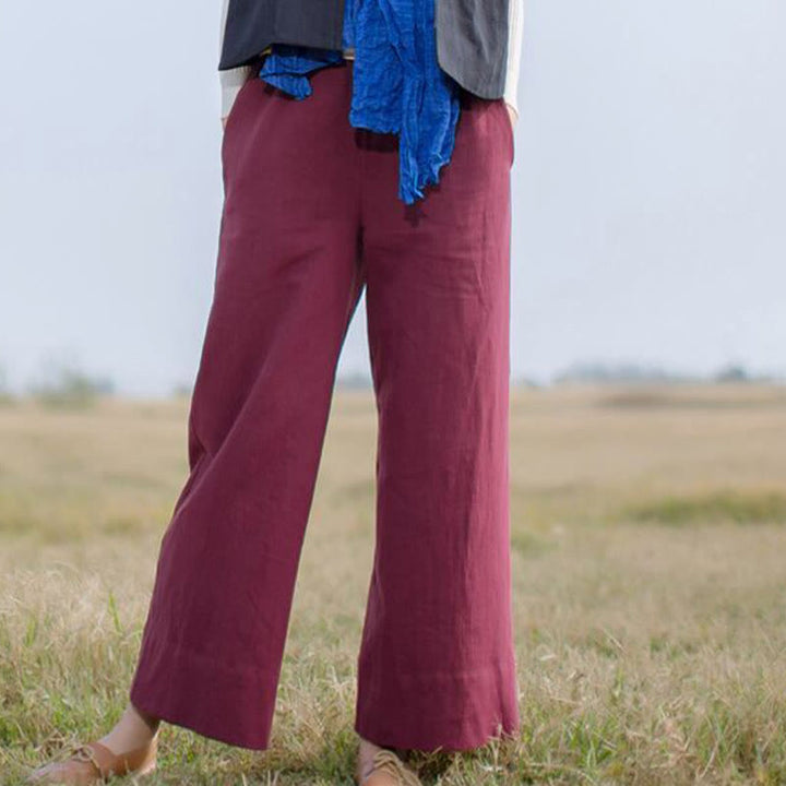 Pantalones anchos de pierna de ramio para mujer, informales, lisos y holgados, con bolsillos, de Buddha Stones - image 10