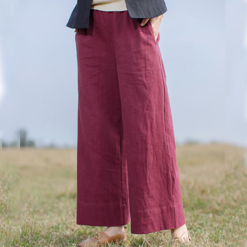 Pantalones anchos de pierna de ramio para mujer, informales, lisos y holgados, con bolsillos, de Buddha Stones - Rojo indio - US6, UK/AU10, EU38 (L) - image 8