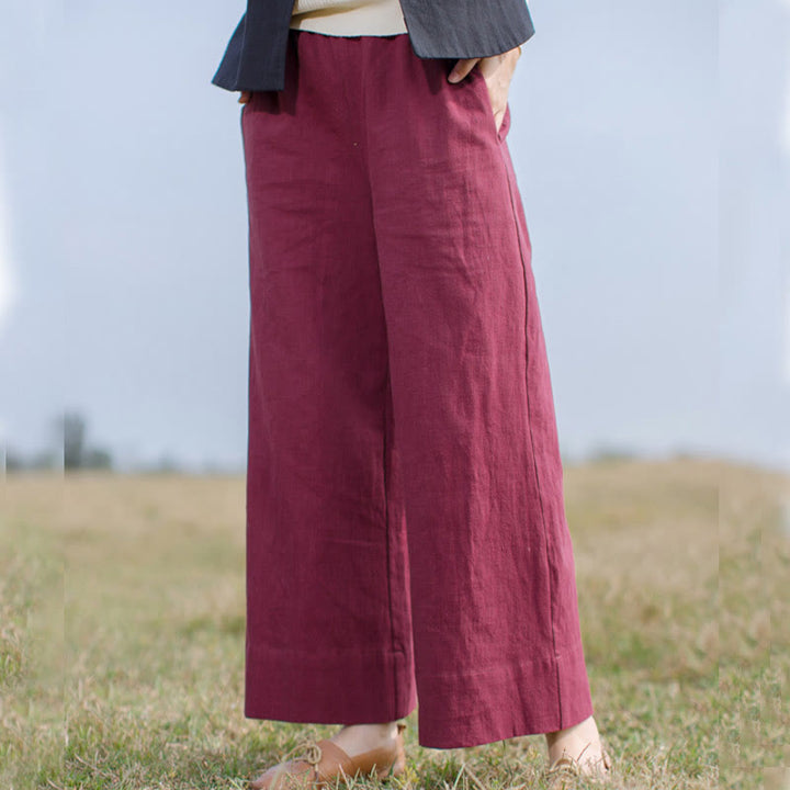 Pantalones anchos de pierna de ramio para mujer, informales, lisos y holgados, con bolsillos, de Buddha Stones - Rojo indio - US6, UK/AU10, EU38 (L) - image 8