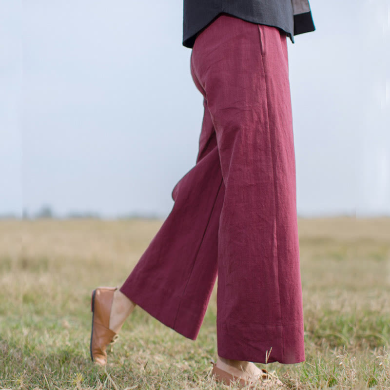 Pantalones anchos de pierna de ramio para mujer, informales, lisos y holgados, con bolsillos, de Buddha Stones - image 14