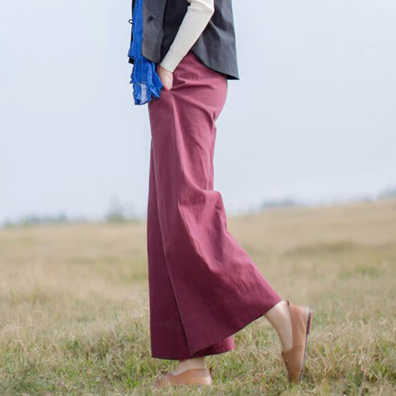 Pantalones anchos de pierna de ramio para mujer, informales, lisos y holgados, con bolsillos, de Buddha Stones - image 13