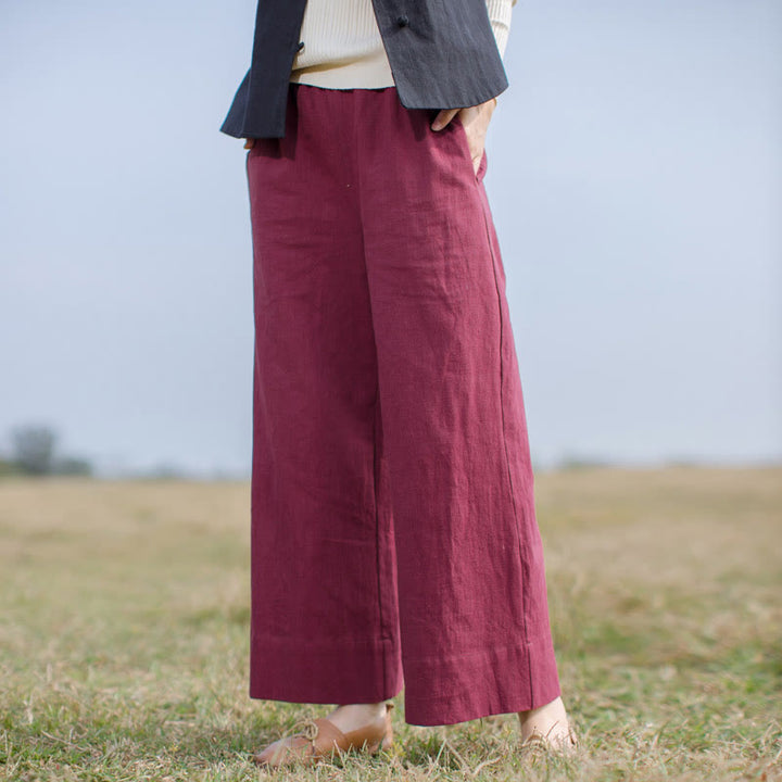Pantalones anchos de pierna de ramio para mujer, informales, lisos y holgados, con bolsillos, de Buddha Stones - image 9