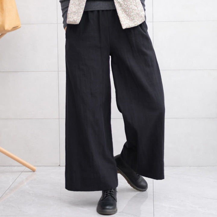 Pantalones anchos de pierna de ramio para mujer, informales, lisos y holgados, con bolsillos, de Buddha Stones - image 17
