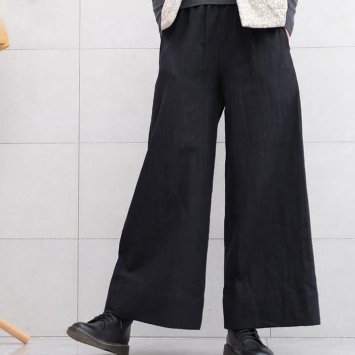 Pantalones anchos de pierna de ramio para mujer, informales, lisos y holgados, con bolsillos, de Buddha Stones - image 18
