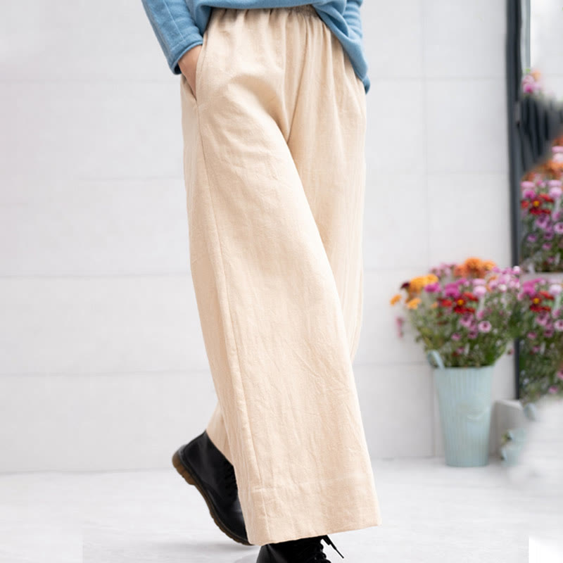 Pantalones anchos de pierna de ramio para mujer, informales, lisos y holgados, con bolsillos, de Buddha Stones - image 23