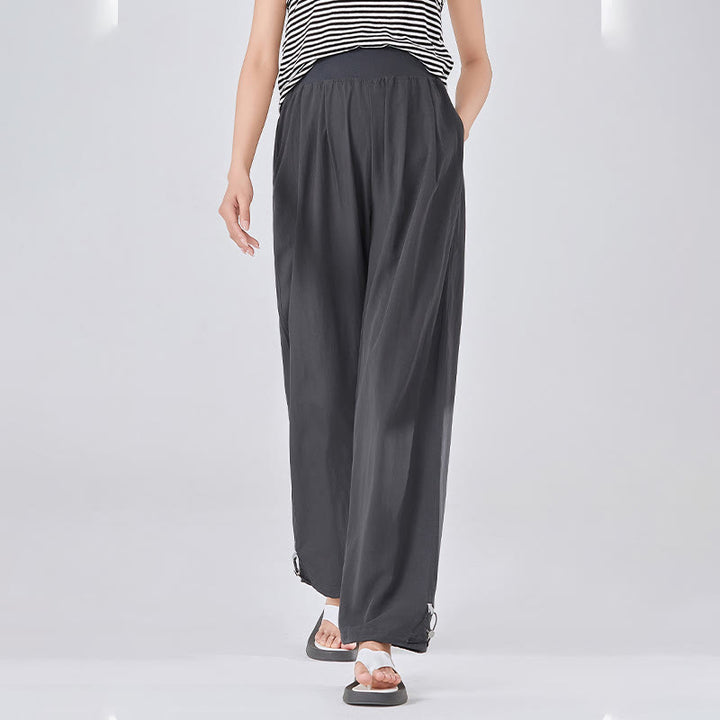 Pantalones anchos de viscosa para mujer, informales, lisos, sueltos, con cintura elástica alta y bolsillos, de Buddha Stones - Gris tenue - US8-10, UK/AU12-14, EU40-42 (XL) - image 2