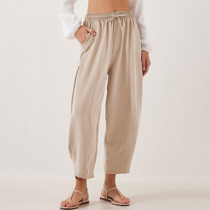 Pantalones casuales holgados con cordón y bolsillos de poliéster de 7/8 de largo para mujer con Buddha Stones - image 2