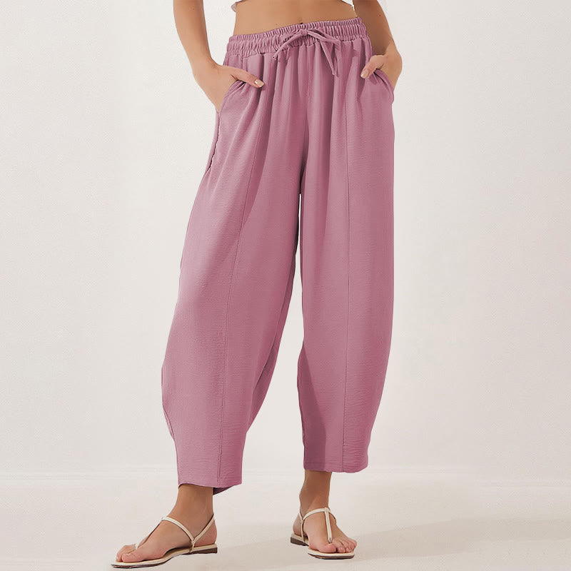 Pantalones casuales holgados con cordón y bolsillos de poliéster de 7/8 de largo para mujer con Buddha Stones - Violeta - US16，UK/AU20，EU48 (3XL) - image 6