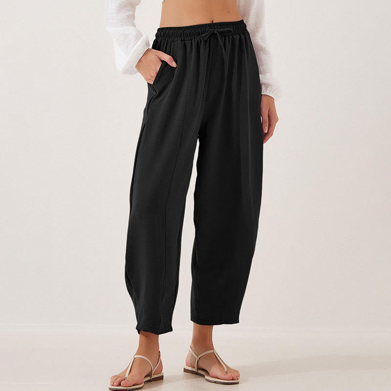 Pantalones casuales holgados con cordón y bolsillos de poliéster de 7/8 de largo para mujer con Buddha Stones - image 10