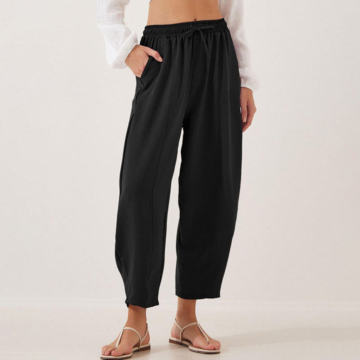 Pantalones casuales holgados con cordón y bolsillos de poliéster de 7/8 de largo para mujer con Buddha Stones - image 10