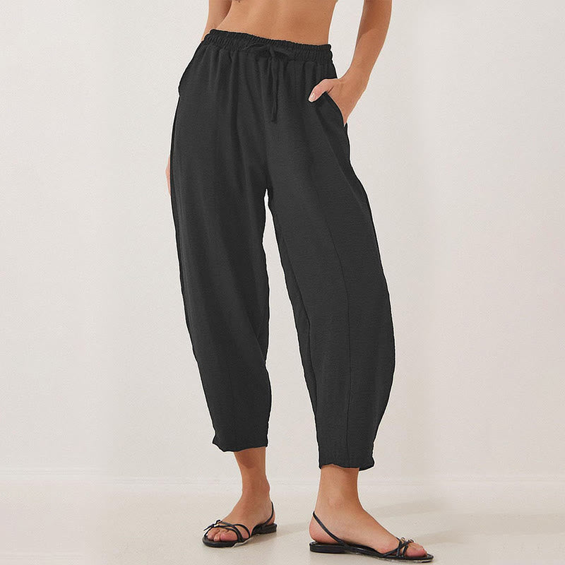 Pantalones casuales holgados con cordón y bolsillos de poliéster de 7/8 de largo para mujer con Buddha Stones - image 11