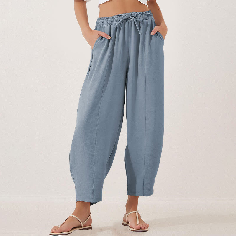 Pantalones casuales holgados con cordón y bolsillos de poliéster de 7/8 de largo para mujer con Buddha Stones - image 29