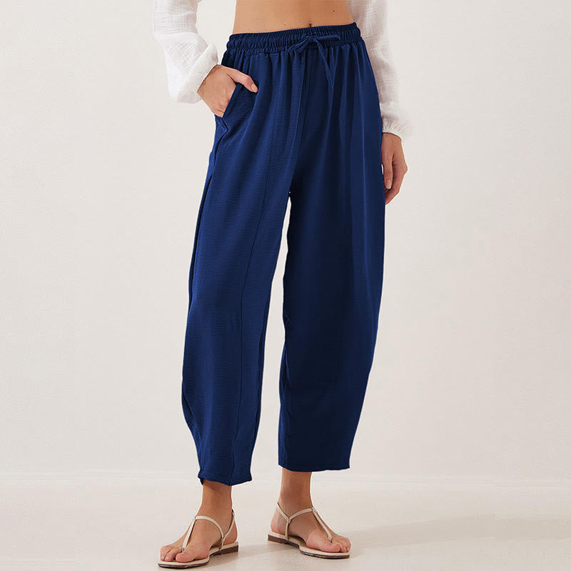 Pantalones casuales holgados con cordón y bolsillos de poliéster de 7/8 de largo para mujer con Buddha Stones - Azul medianoche - US16，UK/AU20，EU48 (3XL) - image 30