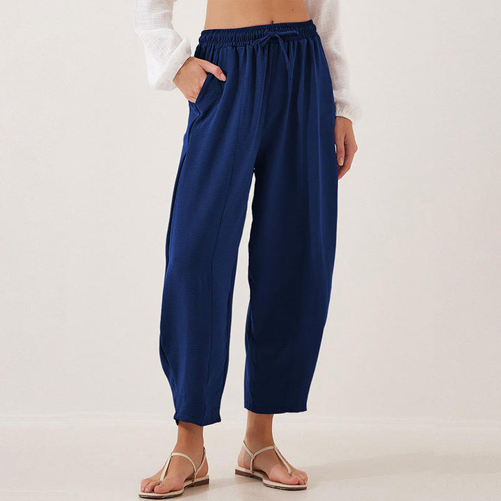 Pantalones casuales holgados con cordón y bolsillos de poliéster de 7/8 de largo para mujer con Buddha Stones - Azul medianoche - US16，UK/AU20，EU48 (3XL) - image 30