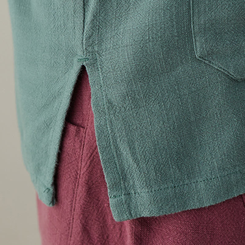 Camisas de mujer de lino y algodón de manga larga con botones de rana en color liso y bolsillos con Buddha Stones - image 13