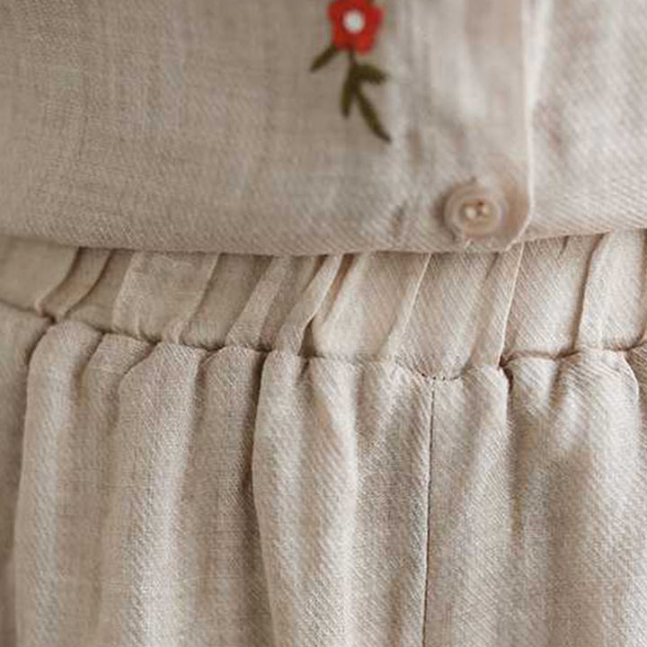 Conjunto de 2 piezas de camisa y pantalones con bordado de flores de algodón y piedras de Buddha Stones para meditación, tai chi y zen para mujer - image 24