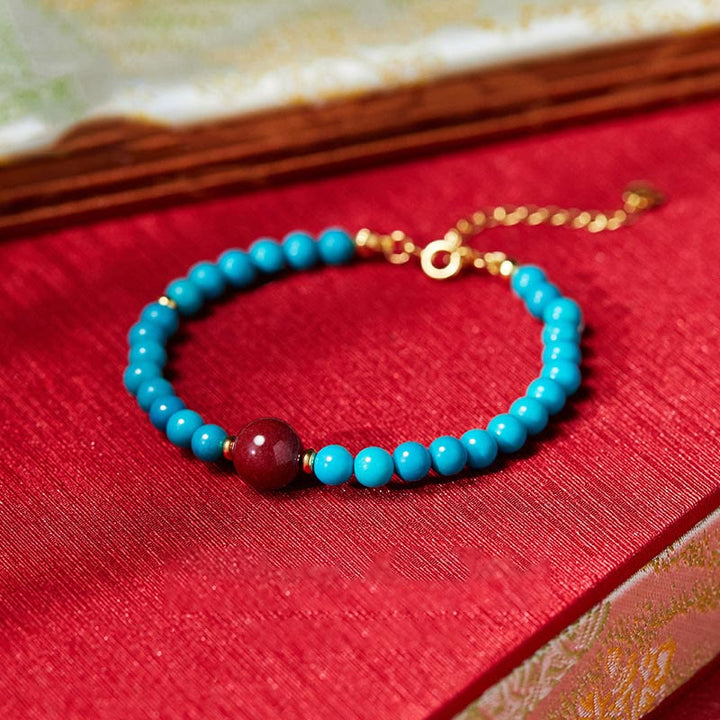 Pulsera purificadora de cinabrio y turquesa de plata de ley 925 con Buddha Stones - Turquesa (circunferencia de la muñeca: 14-19 cm) - image 0